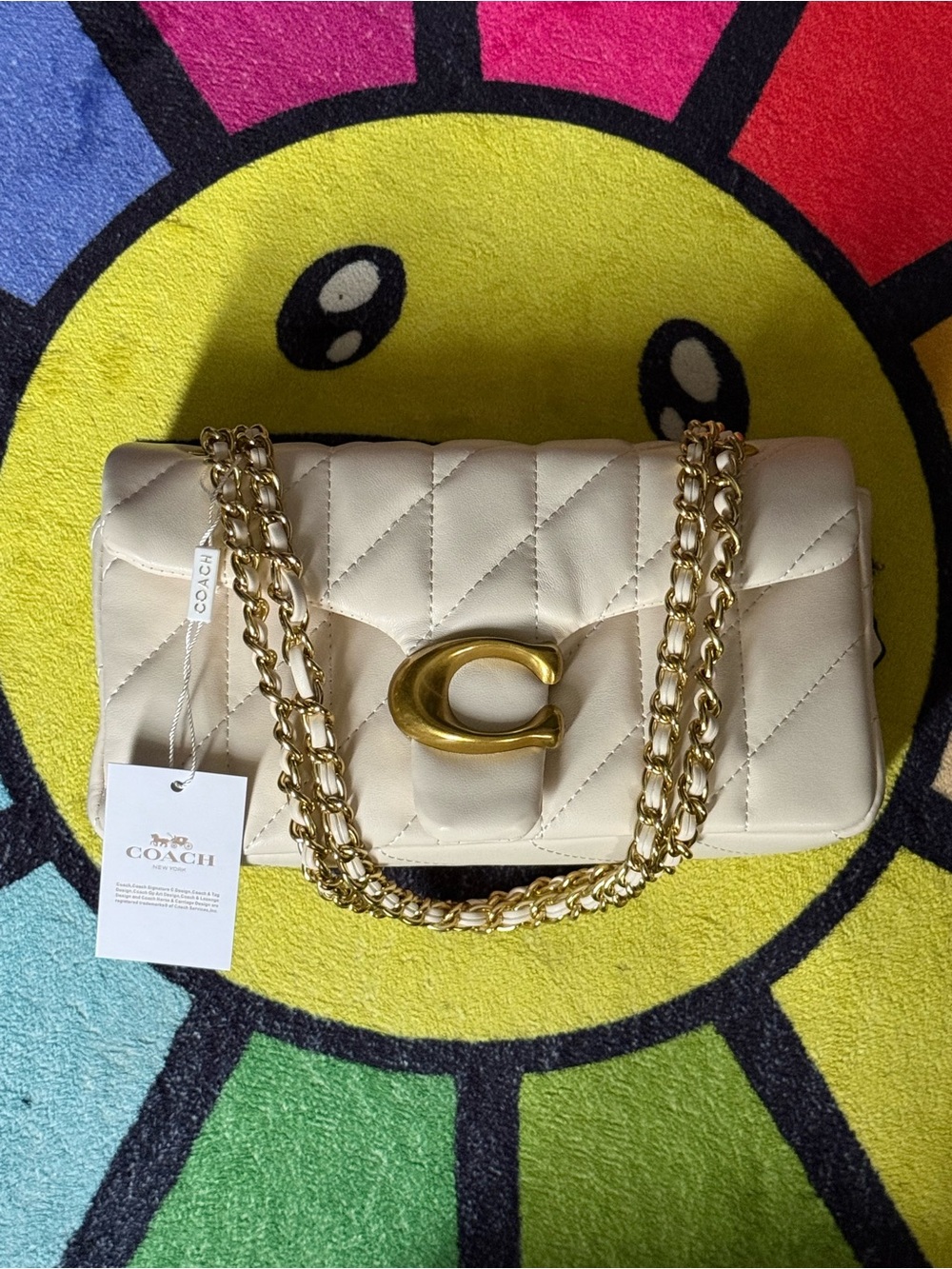 Coach Quilted Leather Shoulder Bag in Cream with Gold Hardware
